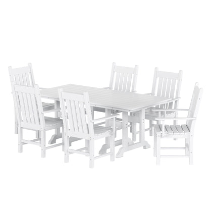 Ensemble de salle à manger d'extérieur Polytrends Laguna en PEHD, toutes saisons, avec table rectangulaire et fauteuils (7 pièces)
