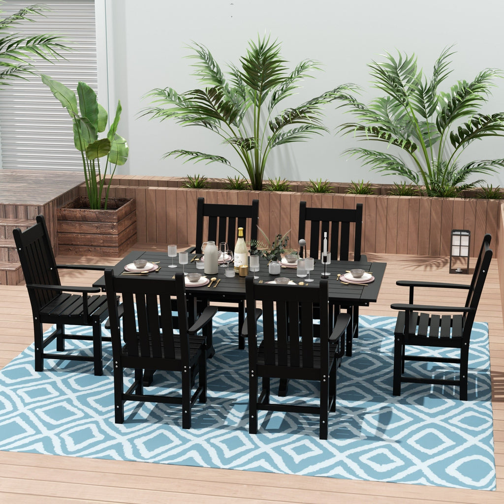 Ensemble de salle à manger d'extérieur Polytrends Laguna en PEHD, toutes saisons, avec table rectangulaire et fauteuils (7 pièces)