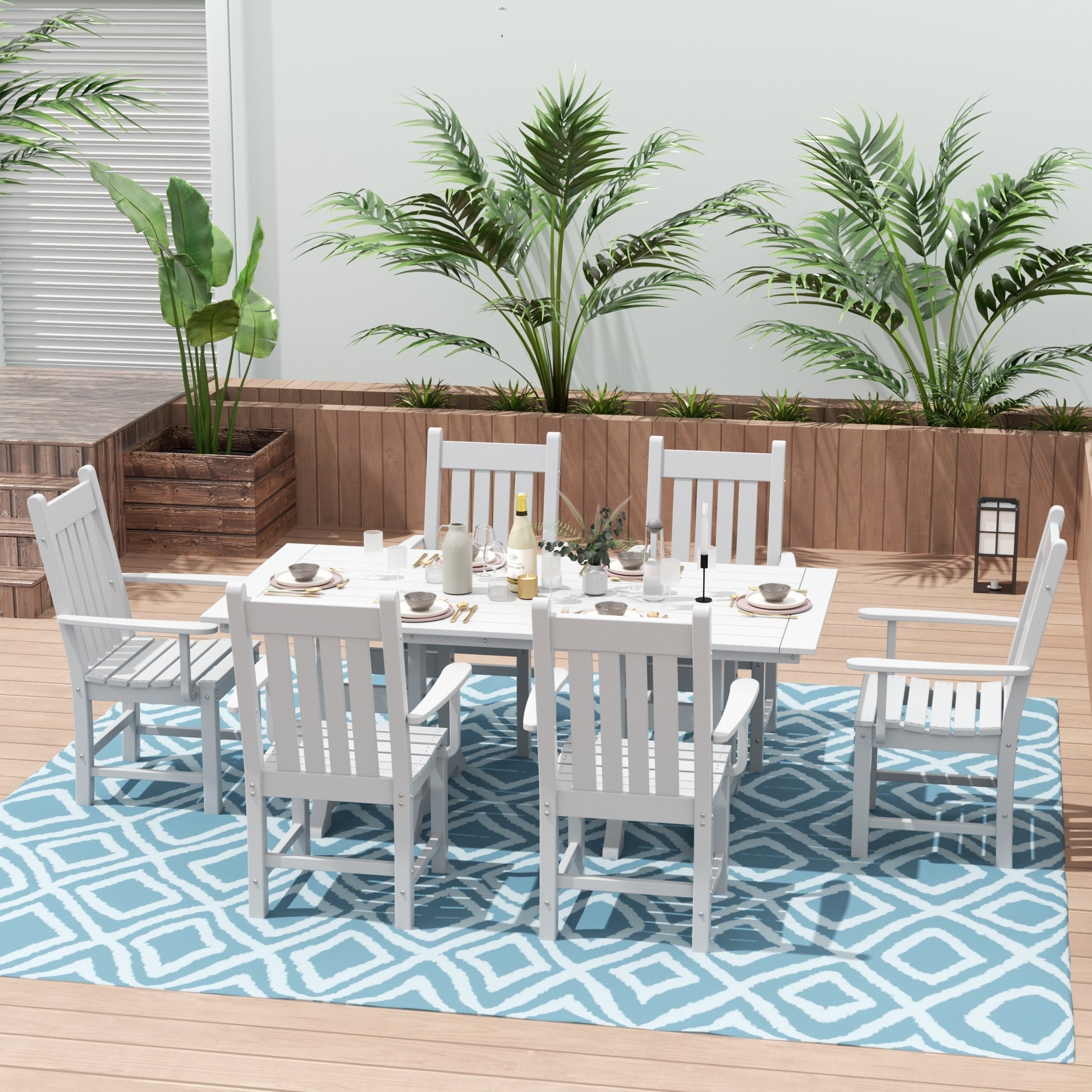 Ensemble de salle à manger d'extérieur Polytrends Laguna en PEHD, toutes saisons, avec table rectangulaire et fauteuils (7 pièces)