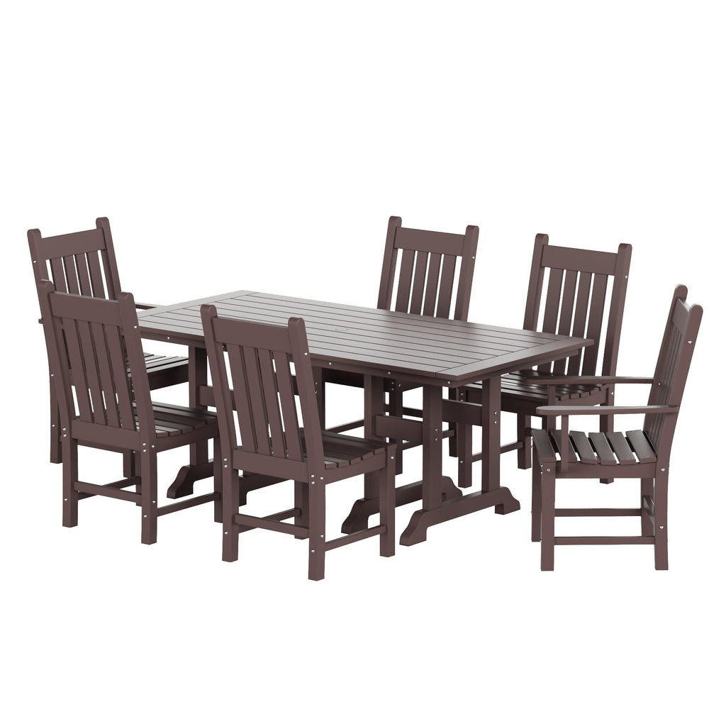 Ensemble de salle à manger d'extérieur Polytrends Laguna en PEHD, toutes saisons, avec table rectangulaire et chaises d'appoint (7 pièces)