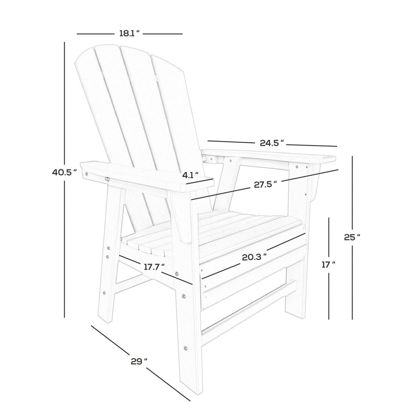 Chaises de salle à manger rectangulaires Adirondack Polytrends Laguna en PEHD, toutes saisons, avec table (ensemble de 7 pièces)