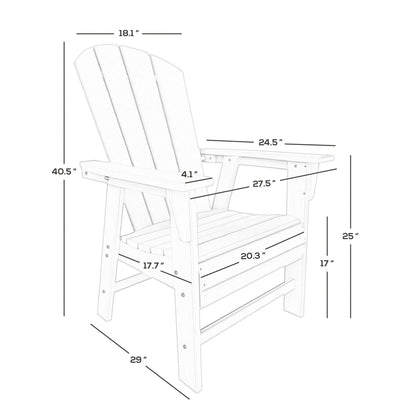 Chaises de salle à manger rectangulaires Adirondack Polytrends Laguna en PEHD, toutes saisons, avec table (ensemble de 7 pièces)