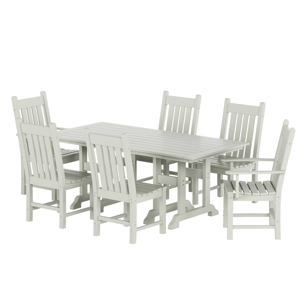 Ensemble de salle à manger d'extérieur Polytrends Laguna en PEHD, toutes saisons, avec table rectangulaire et chaises d'appoint (7 pièces)
