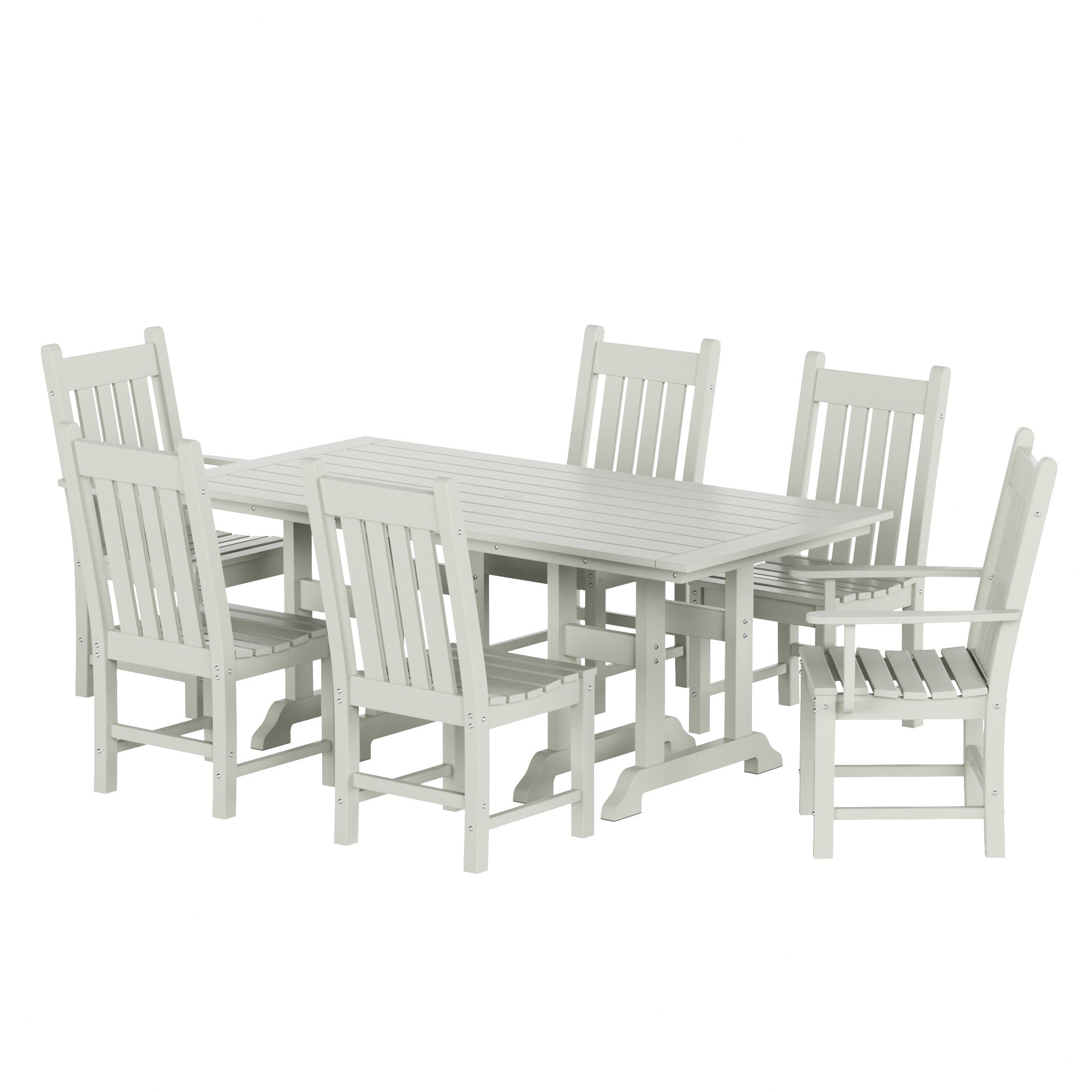 Ensemble de salle à manger d'extérieur Polytrends Laguna en PEHD, toutes saisons, avec table rectangulaire et chaises d'appoint (7 pièces)