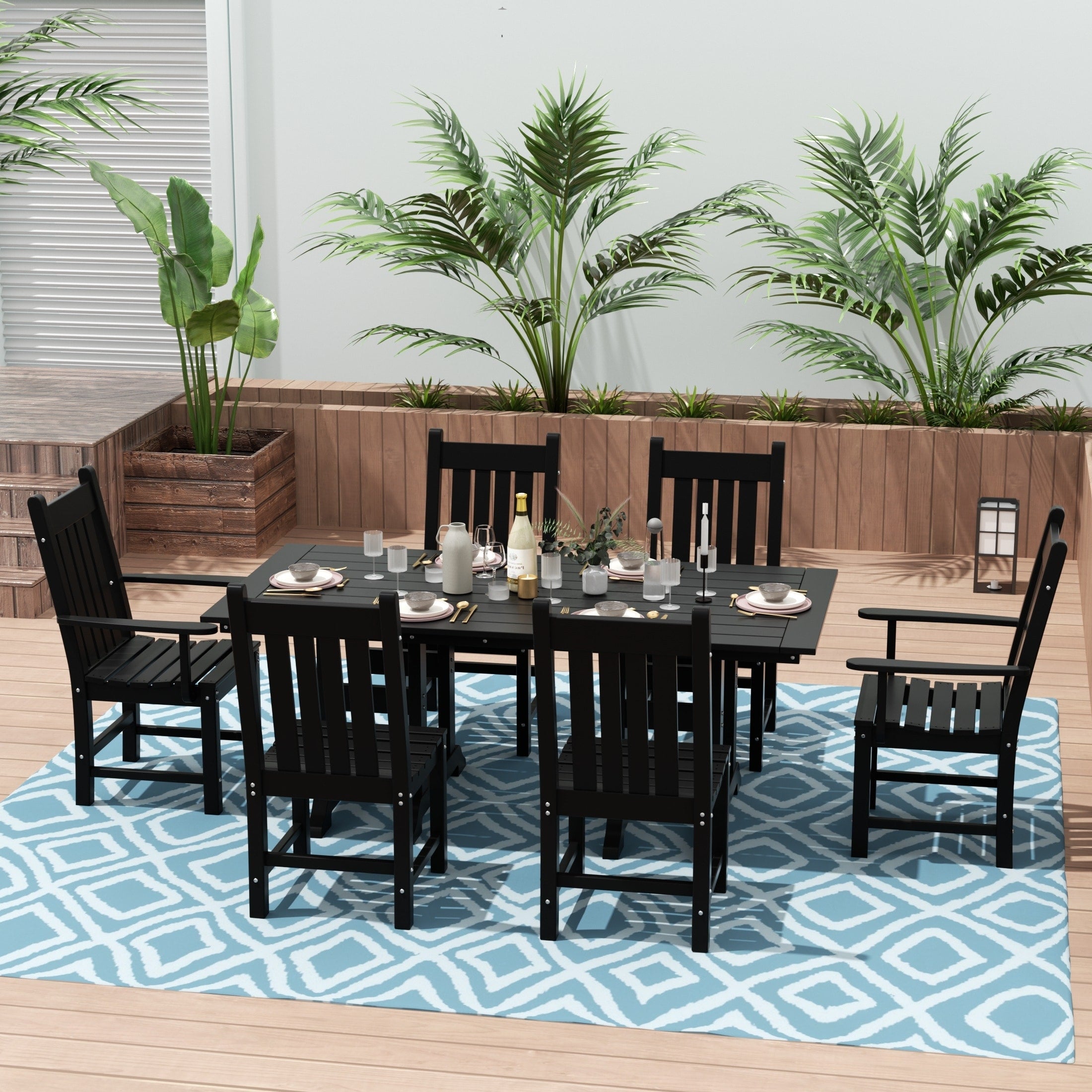 Ensemble de salle à manger d'extérieur Polytrends Laguna en PEHD, toutes saisons, avec table rectangulaire et chaises d'appoint (7 pièces)