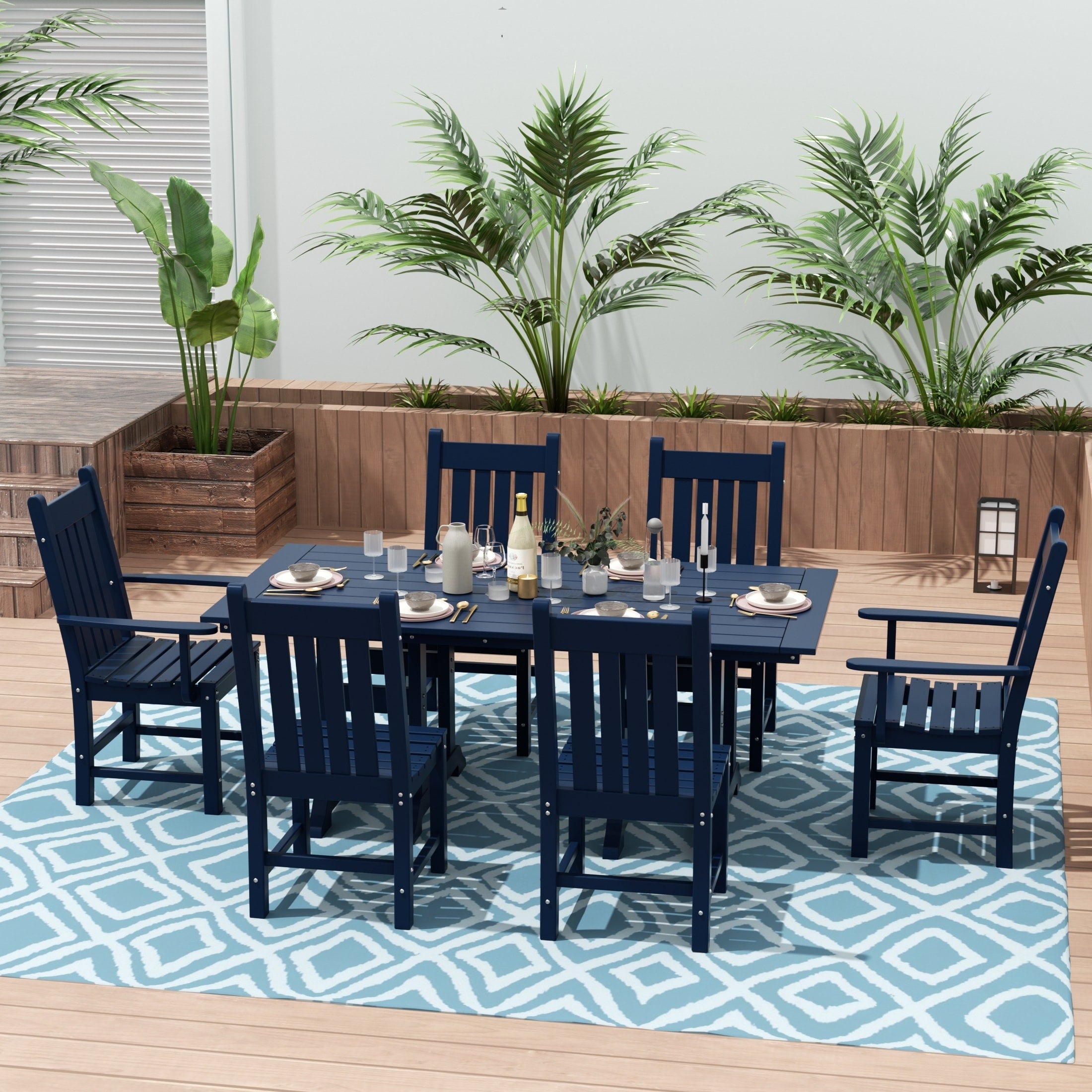 Ensemble de salle à manger d'extérieur Polytrends Laguna en PEHD, toutes saisons, avec table rectangulaire et chaises d'appoint (7 pièces)