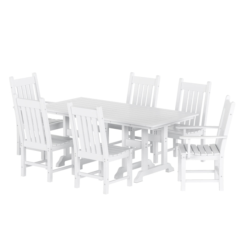 Ensemble de salle à manger d'extérieur Polytrends Laguna en PEHD, toutes saisons, avec table rectangulaire et chaises d'appoint (7 pièces)