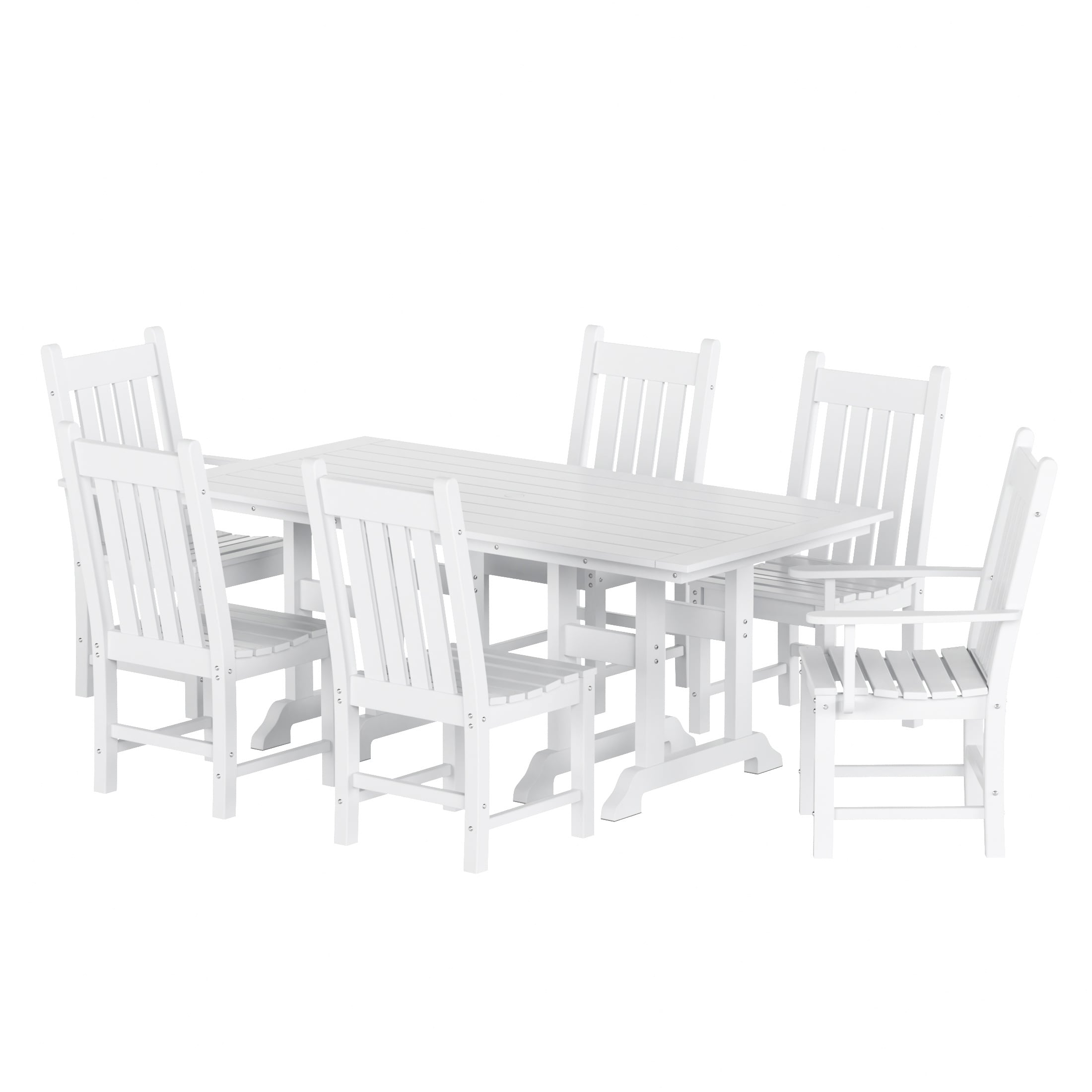 Ensemble de salle à manger d'extérieur Polytrends Laguna en PEHD, toutes saisons, avec table rectangulaire et chaises d'appoint (7 pièces)