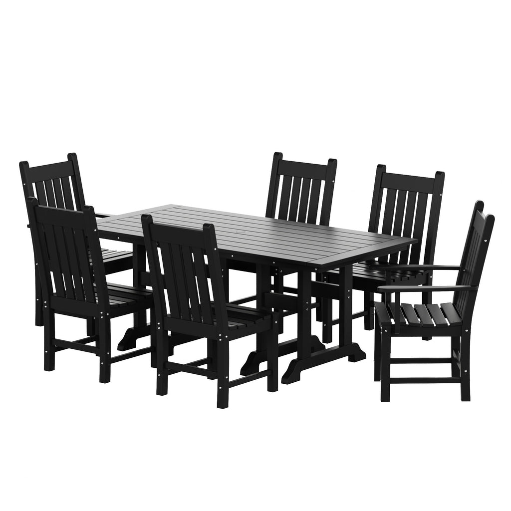 Ensemble de salle à manger d'extérieur Polytrends Laguna en PEHD, toutes saisons, avec table rectangulaire et chaises d'appoint (7 pièces)