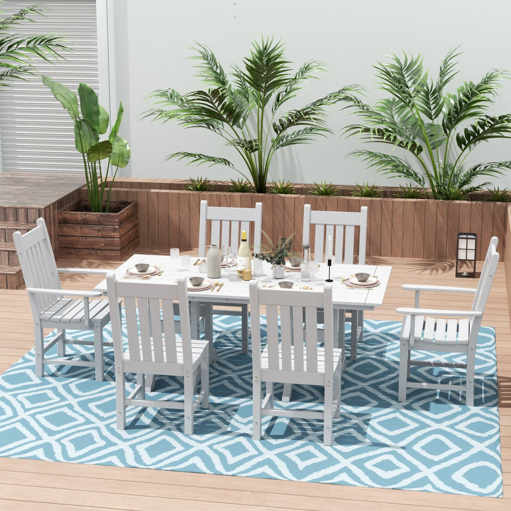 Ensemble de salle à manger d'extérieur Polytrends Laguna en PEHD, toutes saisons, avec table rectangulaire et chaises d'appoint (7 pièces)