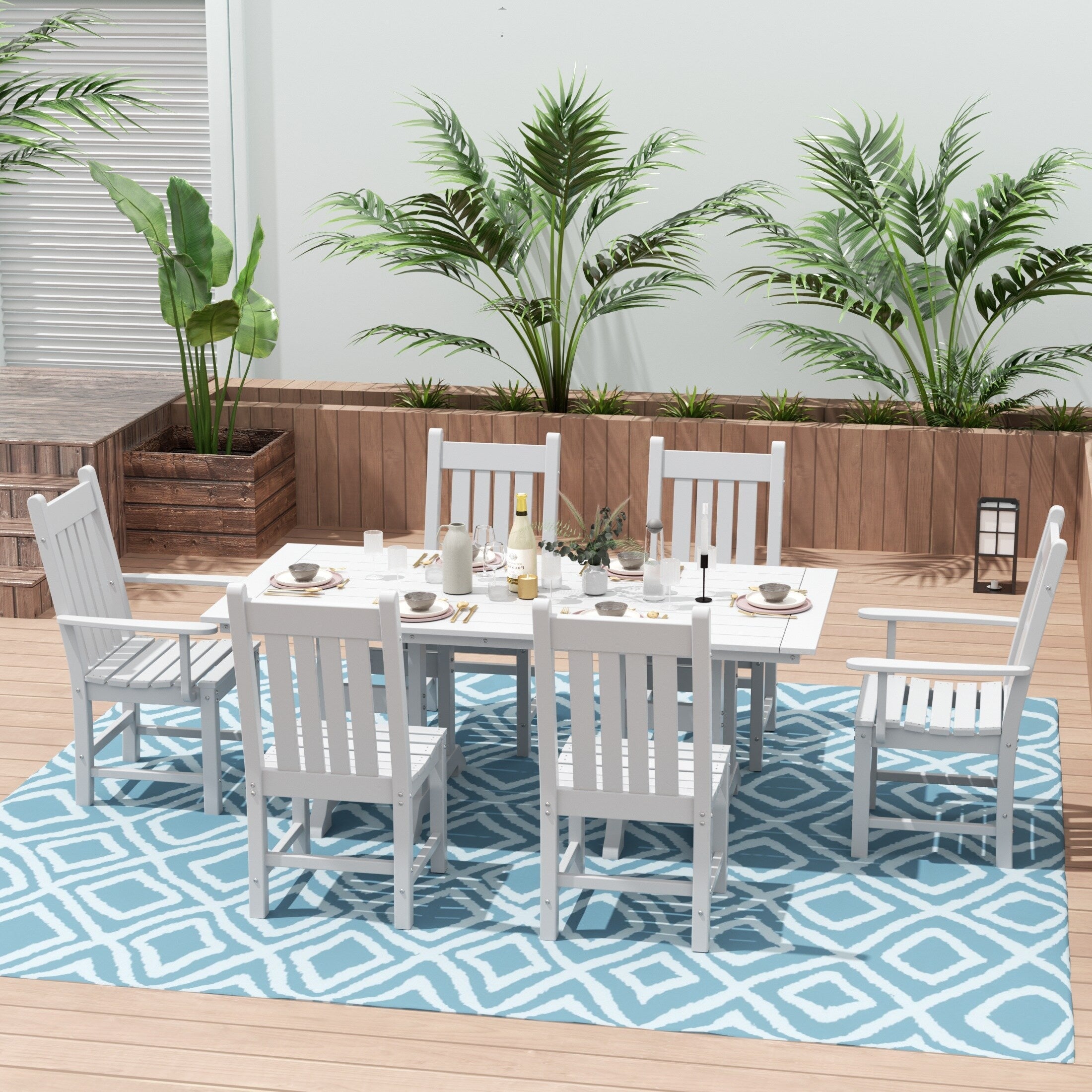 Ensemble de salle à manger d'extérieur Polytrends Laguna en PEHD, toutes saisons, avec table rectangulaire et chaises d'appoint (7 pièces)