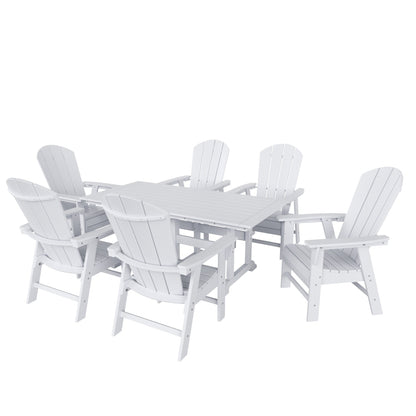 Chaises de salle à manger rectangulaires Adirondack Polytrends Laguna en PEHD, toutes saisons, avec table (ensemble de 7 pièces)