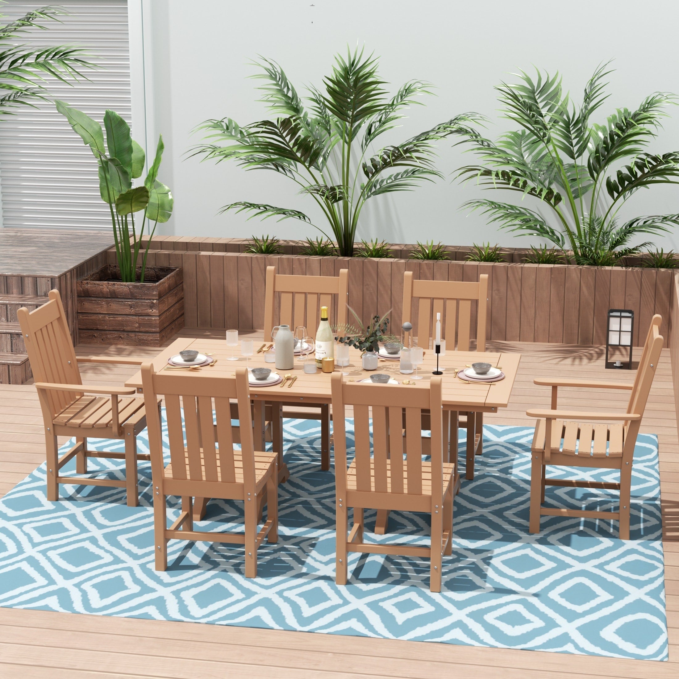 Ensemble de salle à manger d'extérieur Polytrends Laguna en PEHD, toutes saisons, avec table rectangulaire et chaises d'appoint (7 pièces)