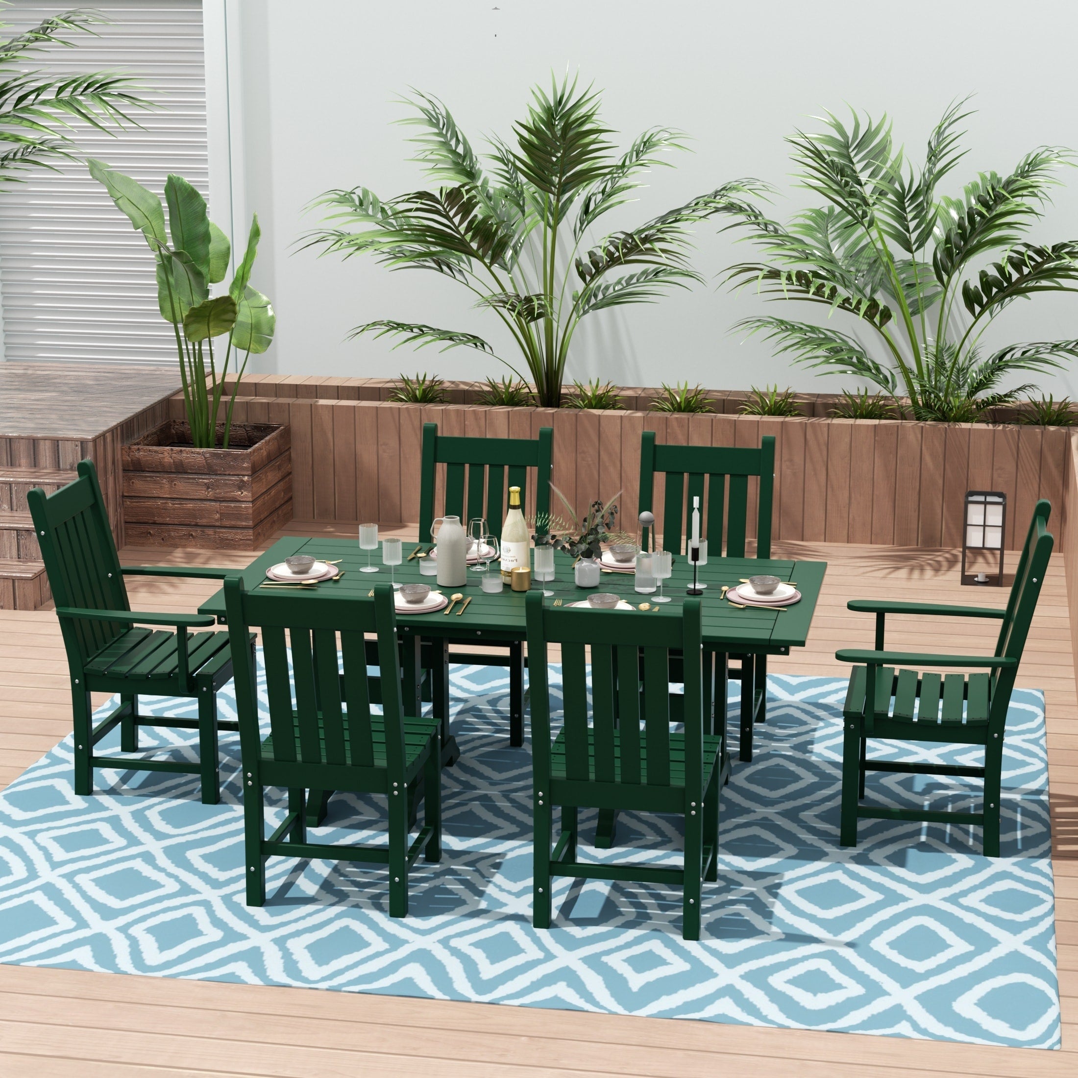 Ensemble de salle à manger d'extérieur Polytrends Laguna en PEHD, toutes saisons, avec table rectangulaire et chaises d'appoint (7 pièces)