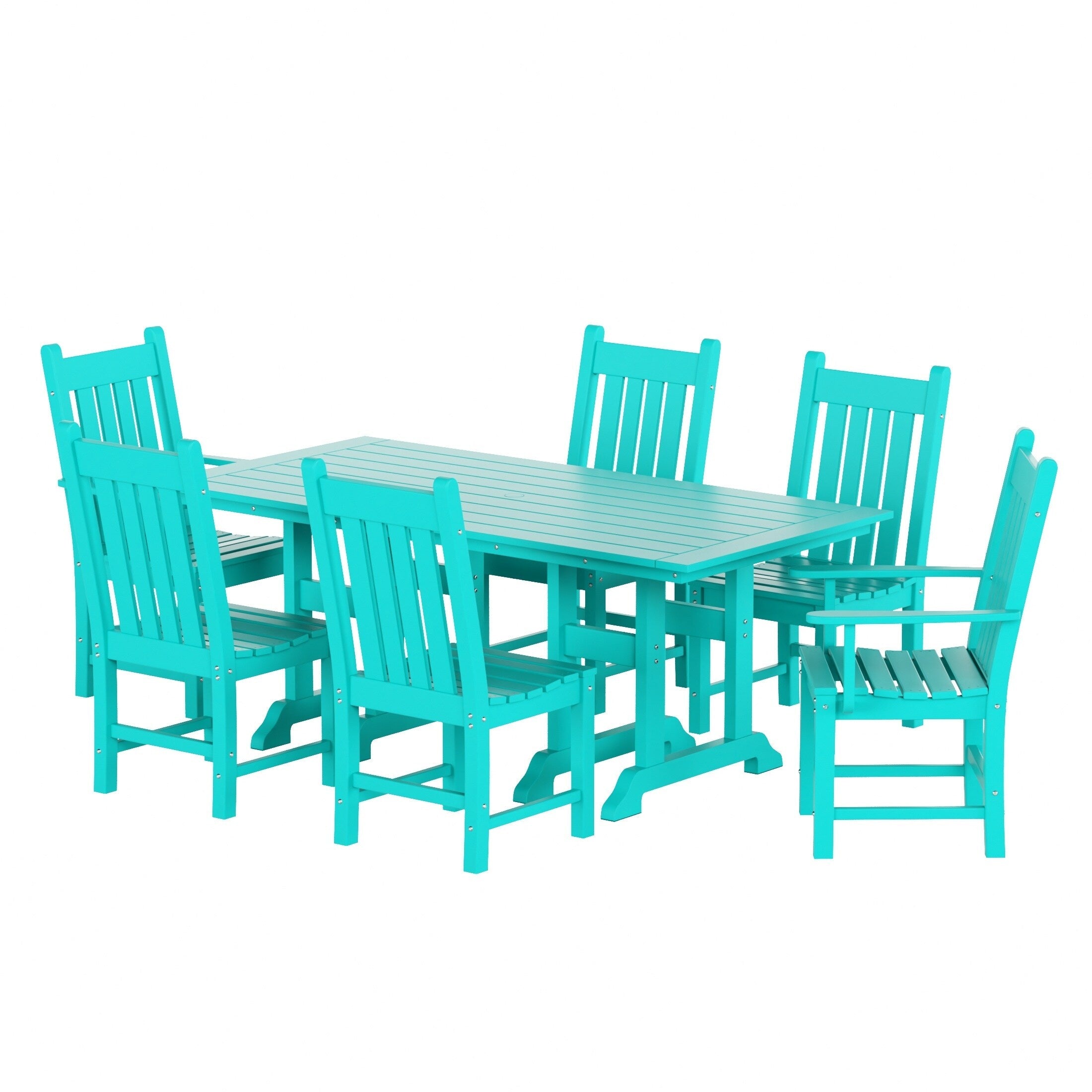 Ensemble de salle à manger d'extérieur Polytrends Laguna en PEHD, toutes saisons, avec table rectangulaire et chaises d'appoint (7 pièces)