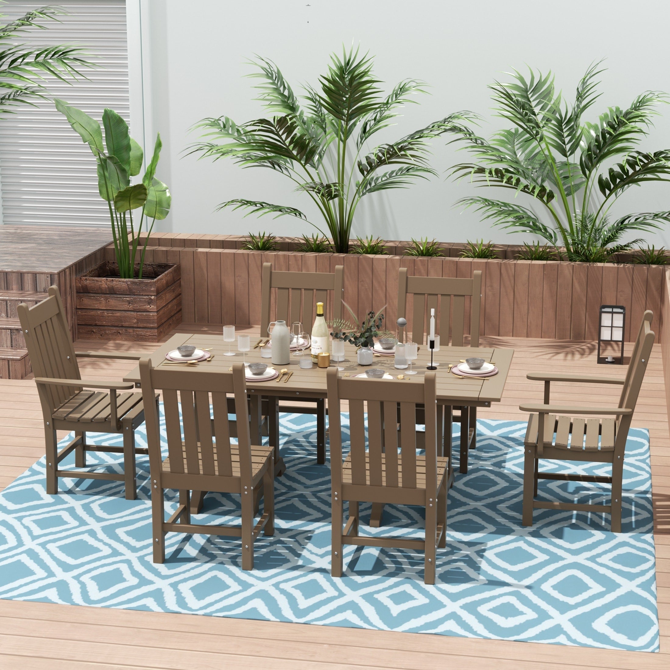 Ensemble de salle à manger d'extérieur Polytrends Laguna en PEHD, toutes saisons, avec table rectangulaire et chaises d'appoint (7 pièces)
