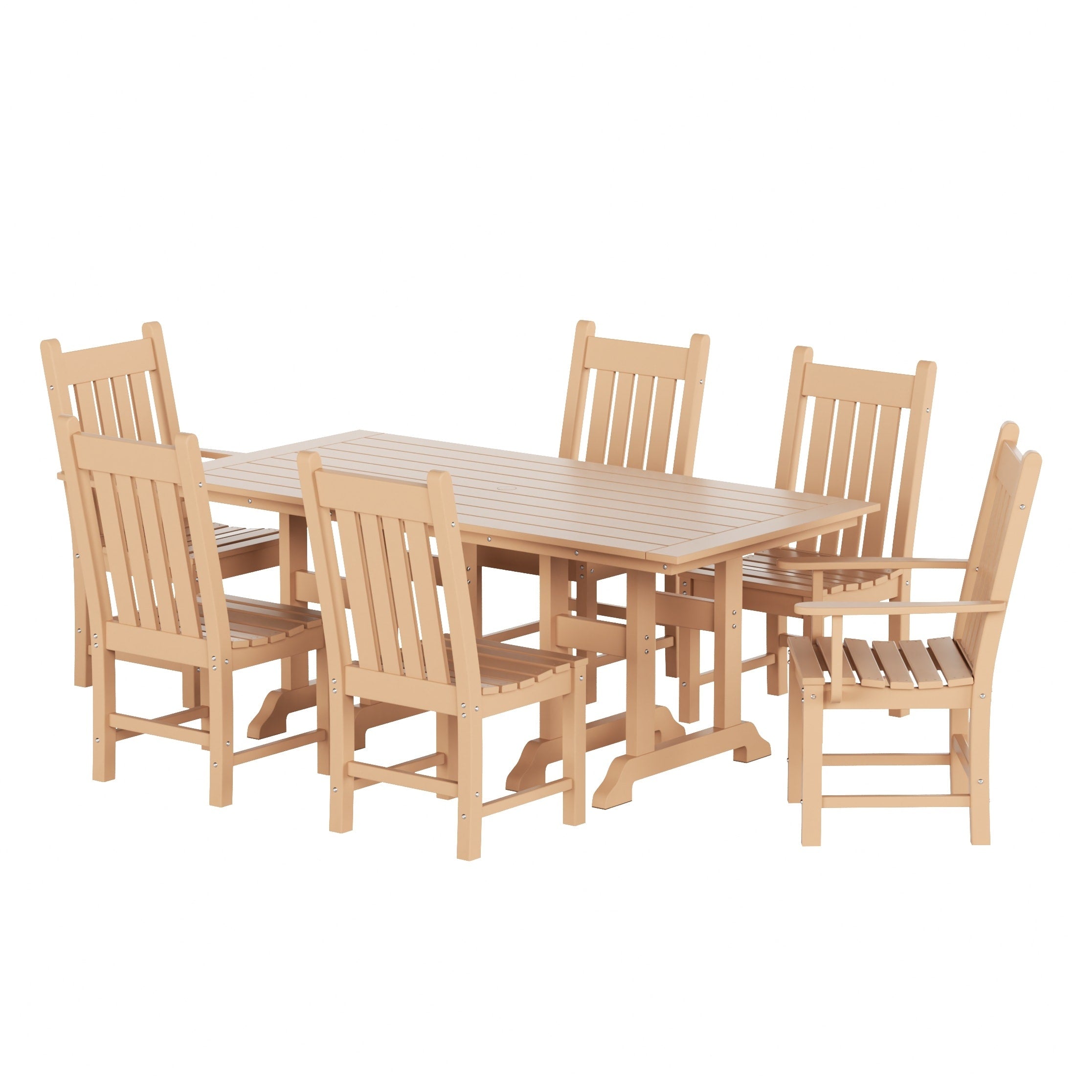 Ensemble de salle à manger d'extérieur Polytrends Laguna en PEHD, toutes saisons, avec table rectangulaire et chaises d'appoint (7 pièces)