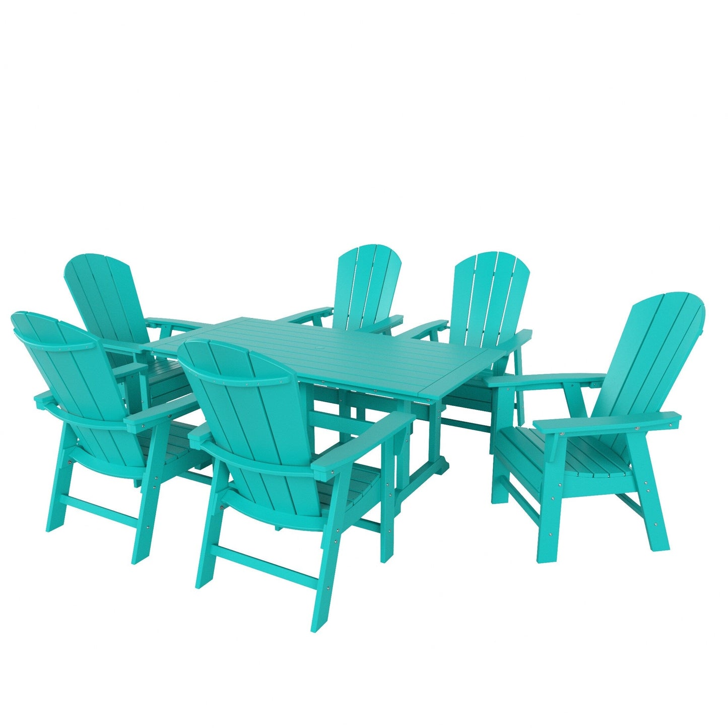 Chaises de salle à manger rectangulaires Adirondack Polytrends Laguna en PEHD, toutes saisons, avec table (ensemble de 7 pièces)