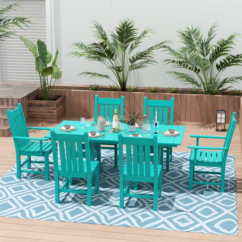 Ensemble de salle à manger d'extérieur Polytrends Laguna en PEHD, toutes saisons, avec table rectangulaire et chaises d'appoint (7 pièces)