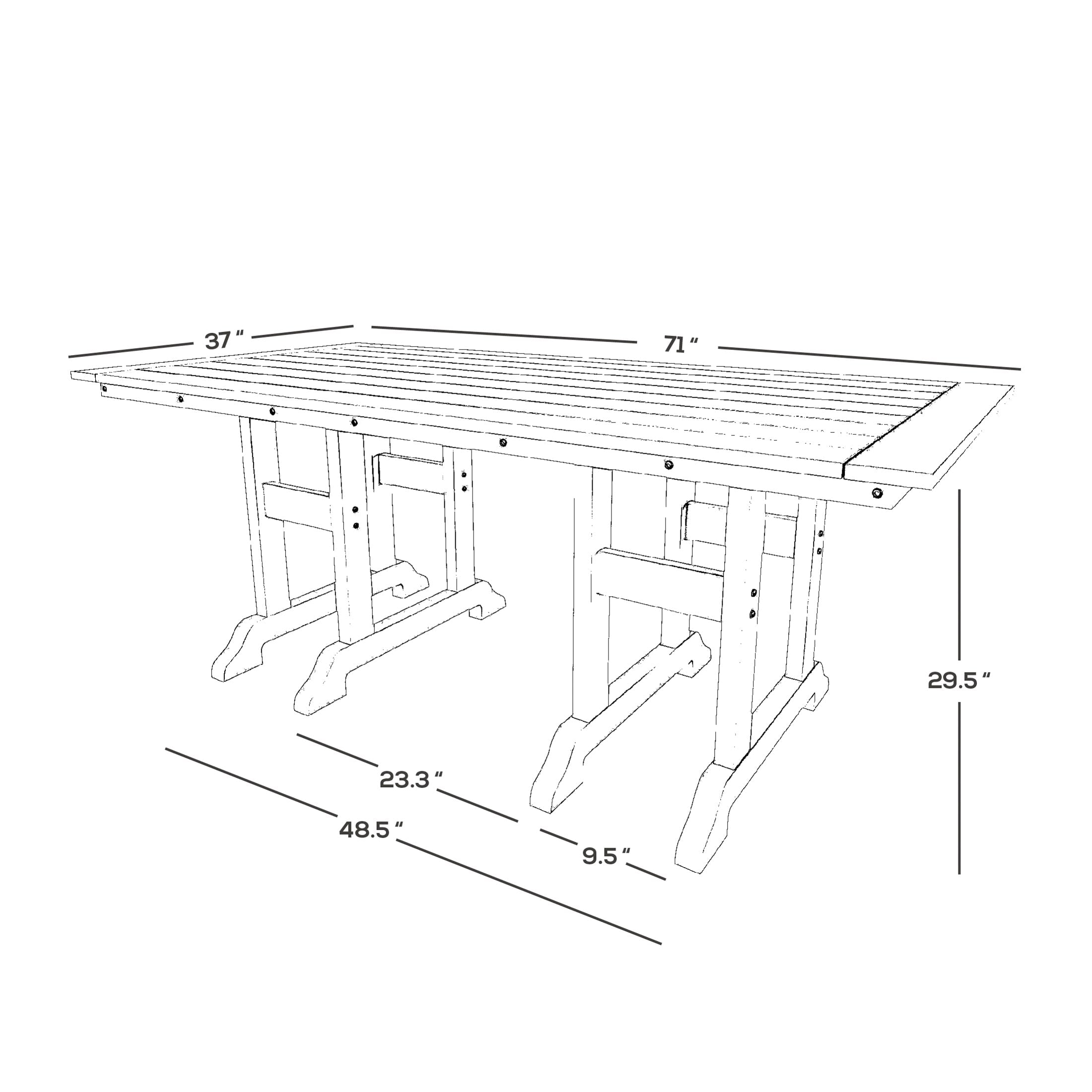 Ensemble de salle à manger d'extérieur Polytrends Laguna en PEHD, toutes saisons, avec table rectangulaire et chaises d'appoint (7 pièces)