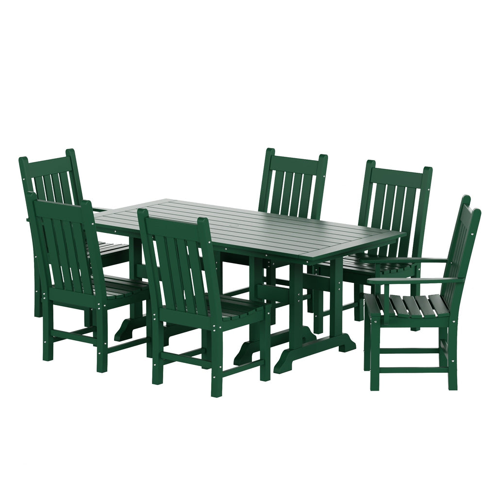 Ensemble de salle à manger d'extérieur Polytrends Laguna en PEHD, toutes saisons, avec table rectangulaire et chaises d'appoint (7 pièces)