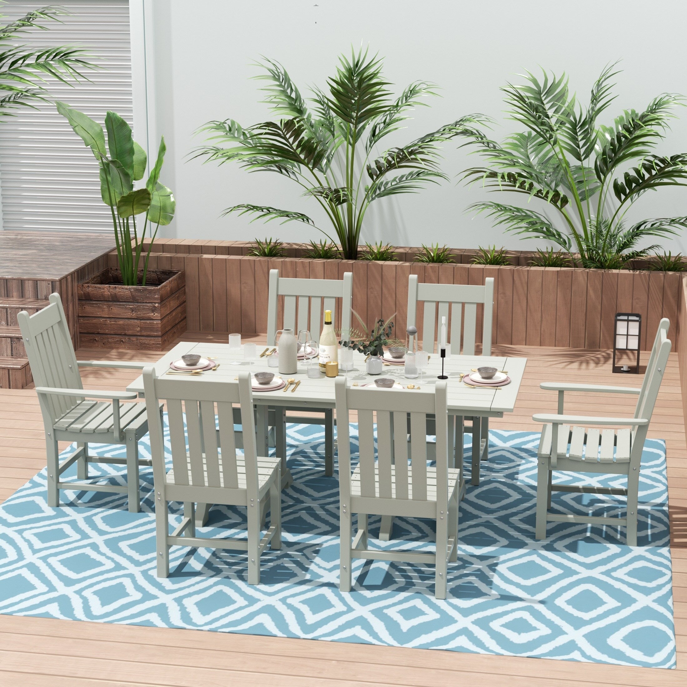 Ensemble de salle à manger d'extérieur Polytrends Laguna en PEHD, toutes saisons, avec table rectangulaire et chaises d'appoint (7 pièces)