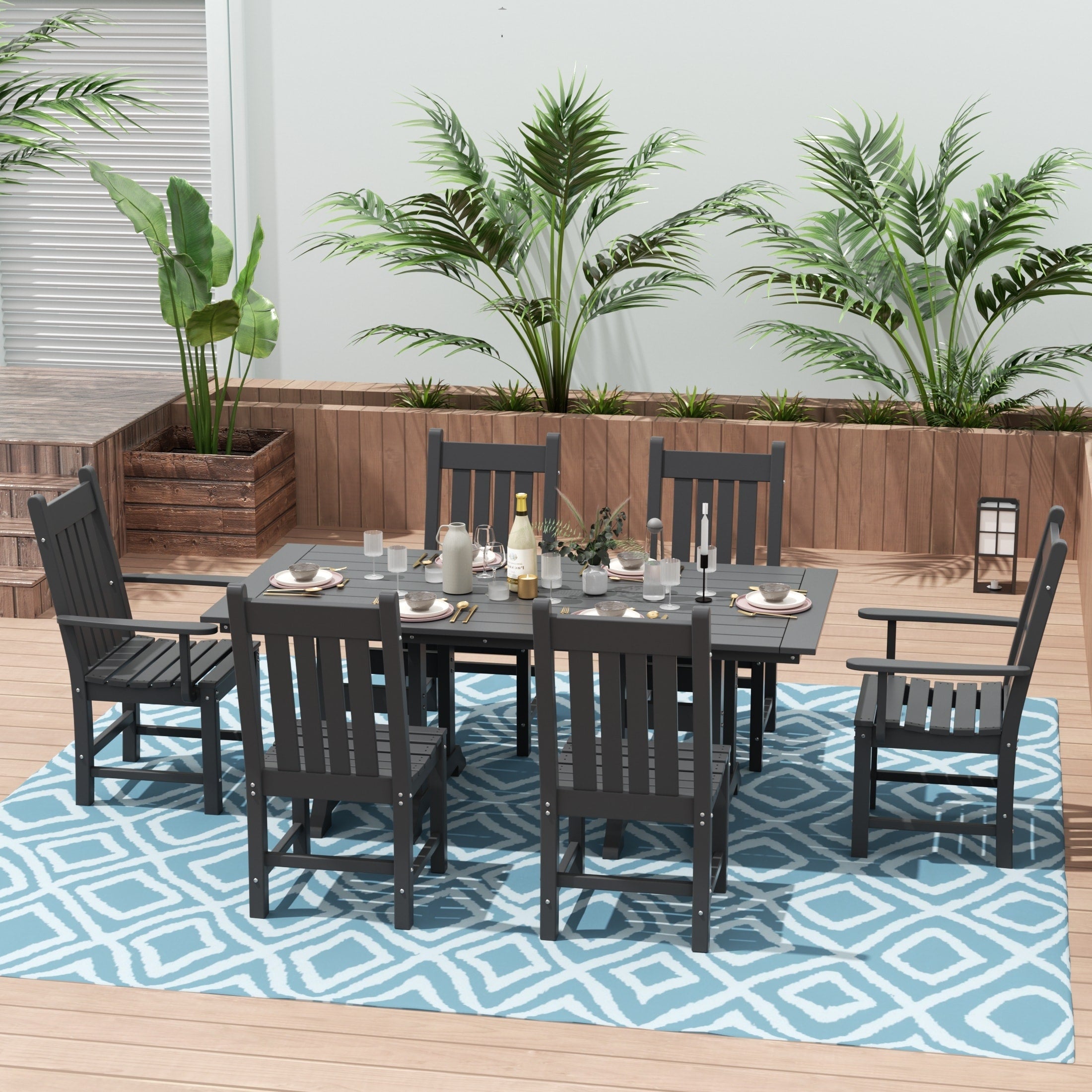 Ensemble de salle à manger d'extérieur Polytrends Laguna en PEHD, toutes saisons, avec table rectangulaire et chaises d'appoint (7 pièces)