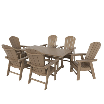 Chaises de salle à manger rectangulaires Adirondack Polytrends Laguna en PEHD, toutes saisons, avec table (ensemble de 7 pièces)