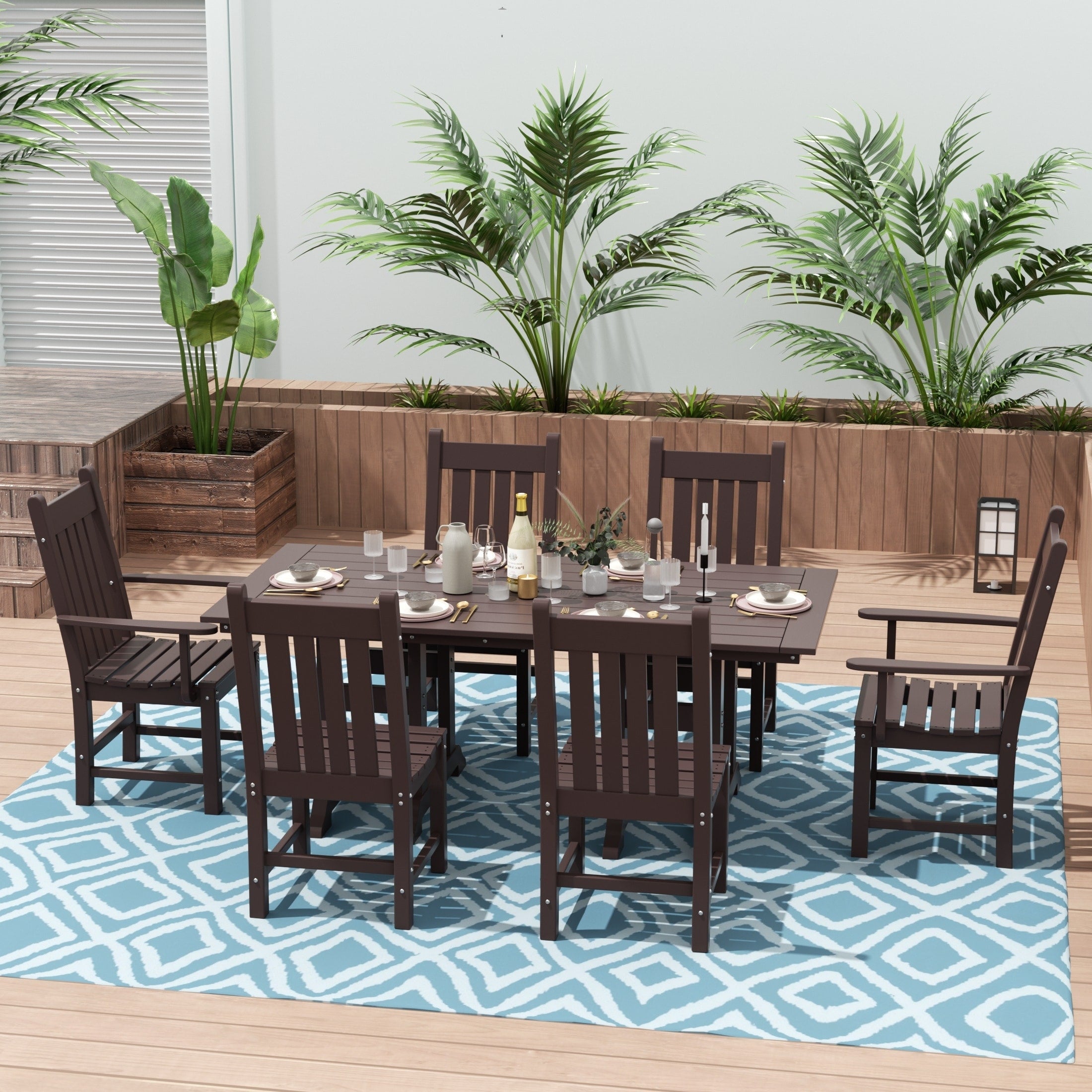 Ensemble de salle à manger d'extérieur Polytrends Laguna en PEHD, toutes saisons, avec table rectangulaire et chaises d'appoint (7 pièces)