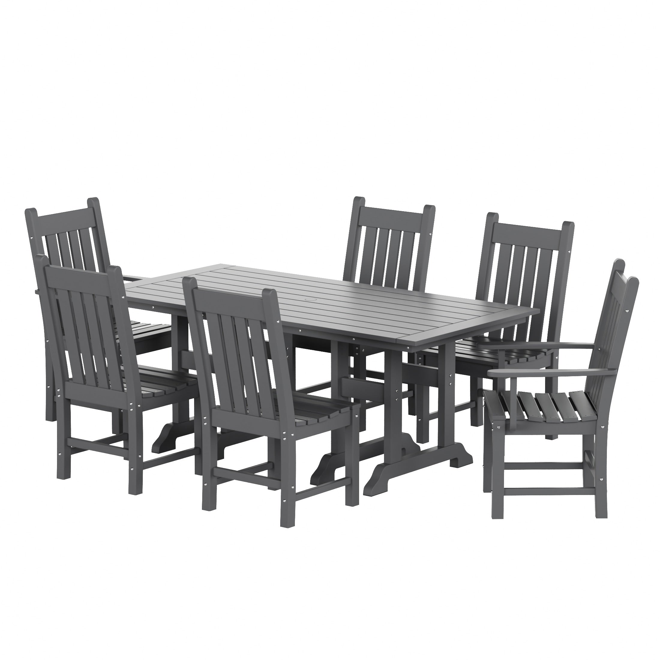 Ensemble de salle à manger d'extérieur Polytrends Laguna en PEHD, toutes saisons, avec table rectangulaire et chaises d'appoint (7 pièces)
