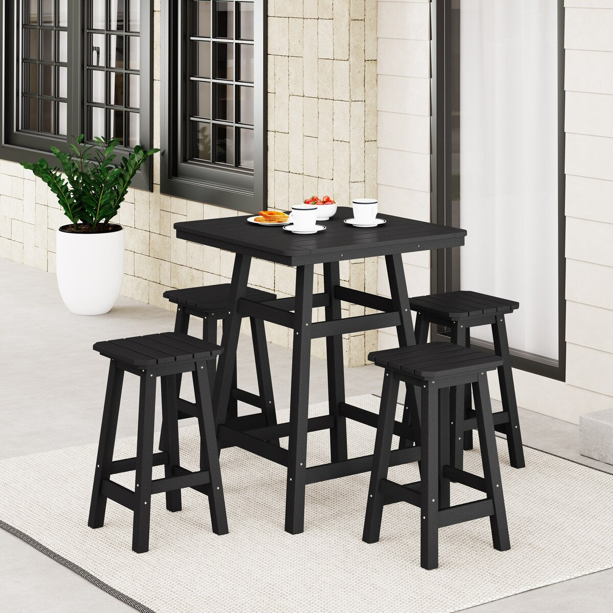 Ensemble de comptoir bistrot extérieur Polytrends Laguna en PEHD toutes saisons (5 pièces)