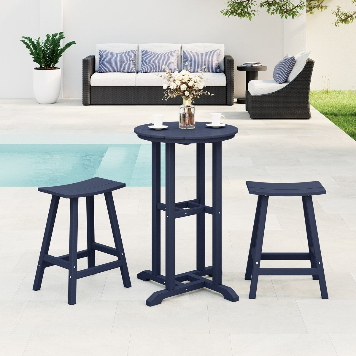 Ensemble de comptoir bistrot Polytrends Laguna en PEHD toutes saisons pour terrasse (3 pièces)