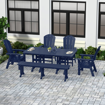 Ensemble de salle à manger d'extérieur Polytrends Laguna en PEHD, toutes saisons, avec table rectangulaire, fauteuils et banc (ensemble de 6 pièces)