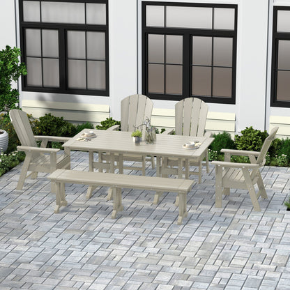 Ensemble de salle à manger d'extérieur Polytrends Laguna en PEHD, toutes saisons, avec table rectangulaire, fauteuils et banc (ensemble de 6 pièces)