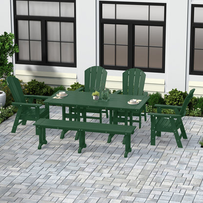 Ensemble de salle à manger d'extérieur Polytrends Laguna en PEHD, toutes saisons, avec table rectangulaire, fauteuils et banc (ensemble de 6 pièces)