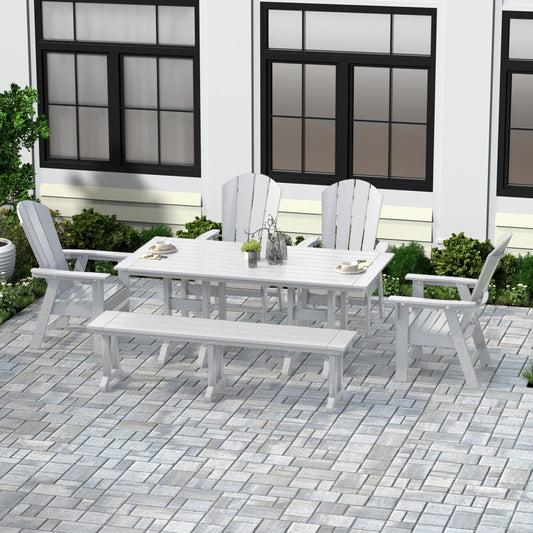 Ensemble de salle à manger d'extérieur Polytrends Laguna en PEHD, toutes saisons, avec table rectangulaire, fauteuils et banc (ensemble de 6 pièces)