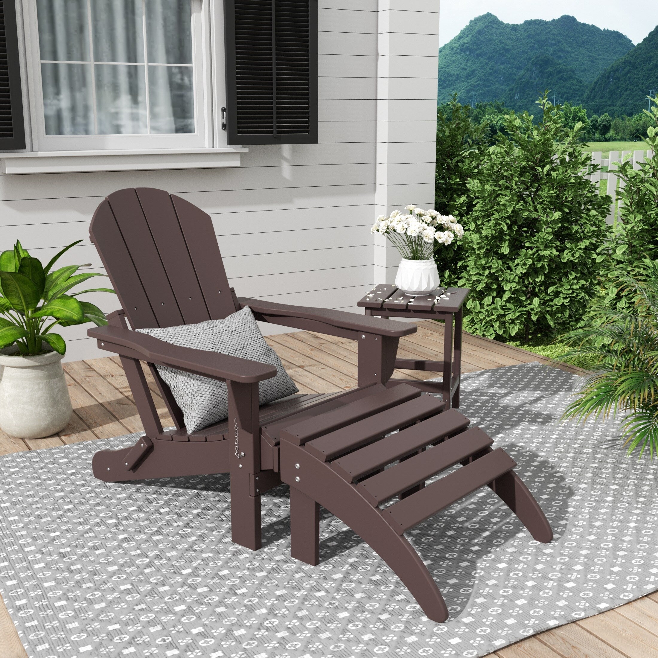 Chaise Adirondack pliable Polytrends Laguna en PEHD, toutes saisons, avec pouf et table d'appoint (ensemble 3 pièces)