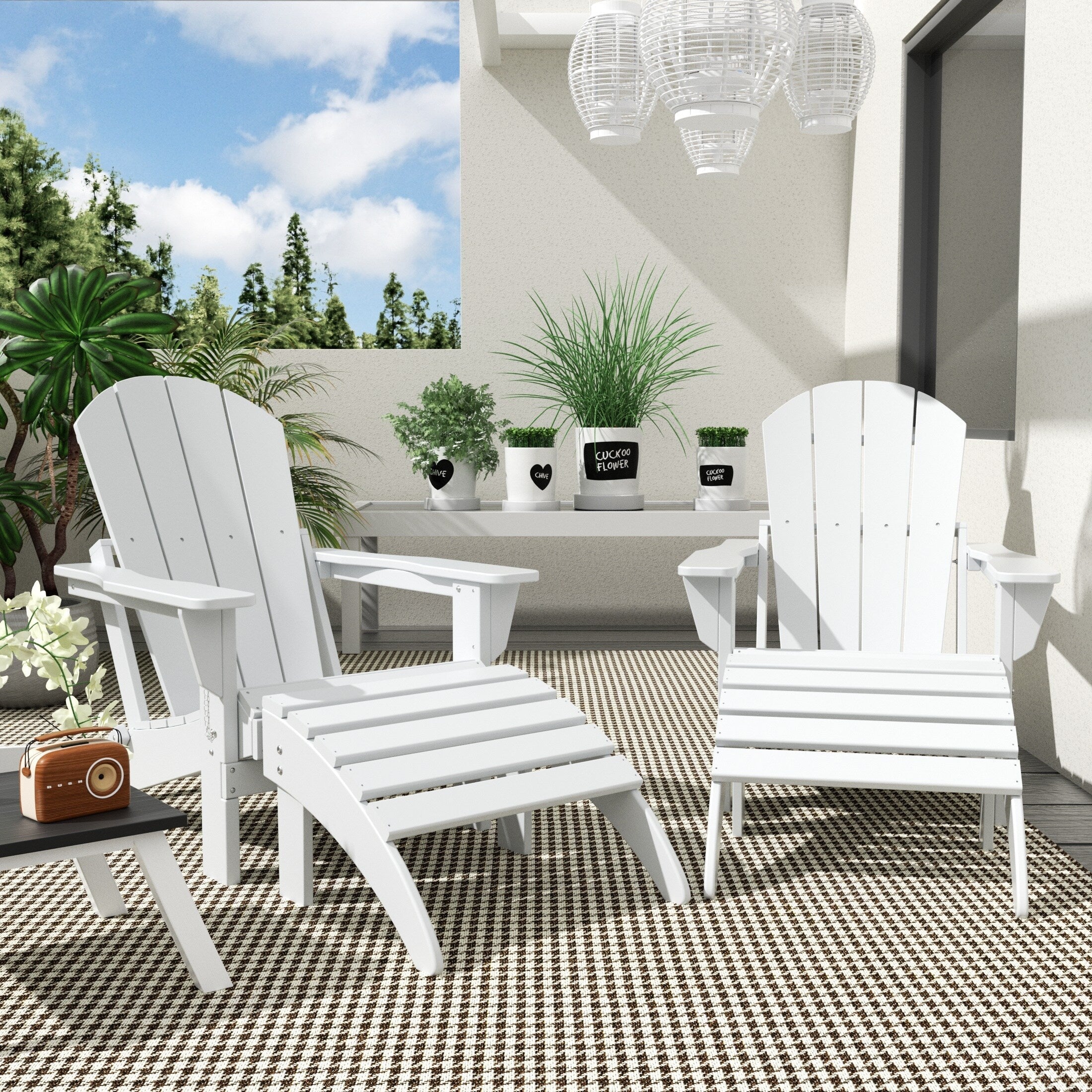 Chaises Adirondack pliables Polytrends Laguna en PEHD, toutes saisons, avec poufs (ensemble de 5 pièces)