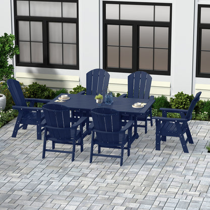 Chaises de salle à manger rectangulaires Adirondack Polytrends Laguna en PEHD, toutes saisons, avec table (ensemble de 7 pièces)