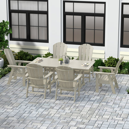 Chaises de salle à manger rectangulaires Adirondack Polytrends Laguna en PEHD, toutes saisons, avec table (ensemble de 7 pièces)