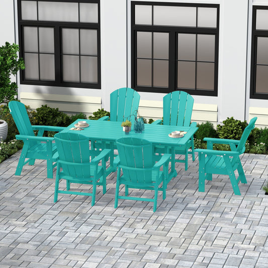 Chaises de salle à manger rectangulaires Adirondack Polytrends Laguna en PEHD, toutes saisons, avec table (ensemble de 7 pièces)