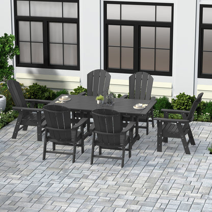 Chaises de salle à manger rectangulaires Adirondack Polytrends Laguna en PEHD, toutes saisons, avec table (ensemble de 7 pièces)
