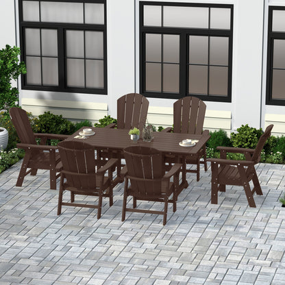 Chaises de salle à manger rectangulaires Adirondack Polytrends Laguna en PEHD, toutes saisons, avec table (ensemble de 7 pièces)