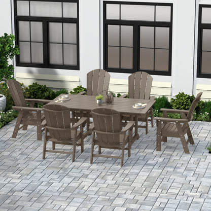 Chaises de salle à manger rectangulaires Adirondack Polytrends Laguna en PEHD, toutes saisons, avec table (ensemble de 7 pièces)