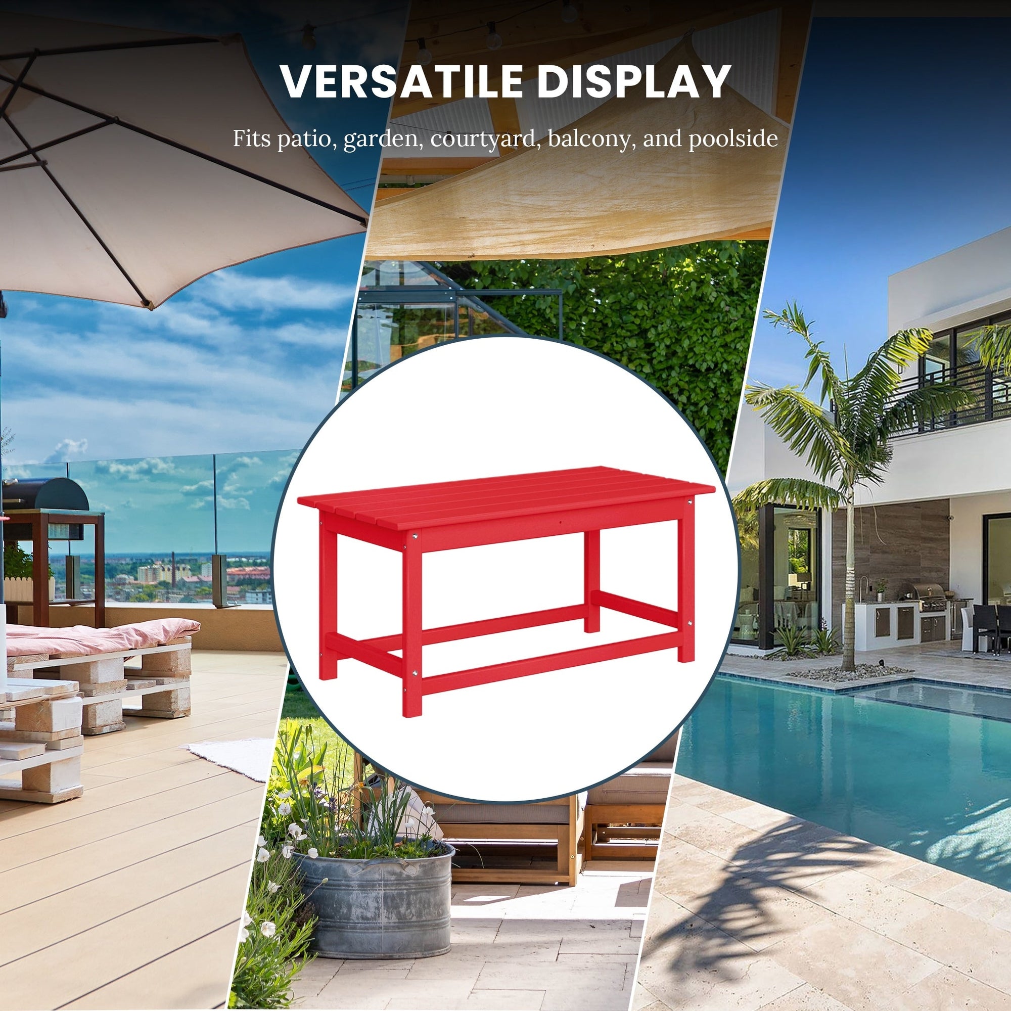 Polytrends Laguna Hdpe All Weather Outdoor Patio Rectangular Coffee Table