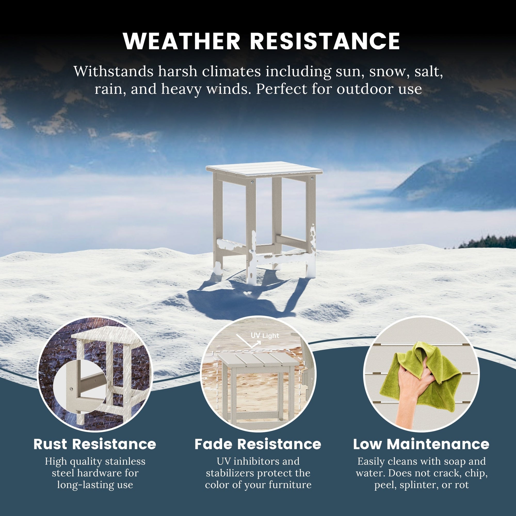 Polytrends Laguna Hdpe All Weather Outdoor Patio Square Side Table
