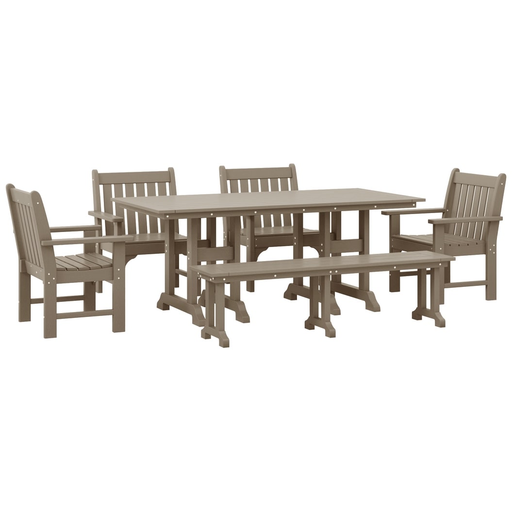 Ensemble de salle à manger et de jardin rectangulaire Polytrends Laguna 6 pièces avec table et banc