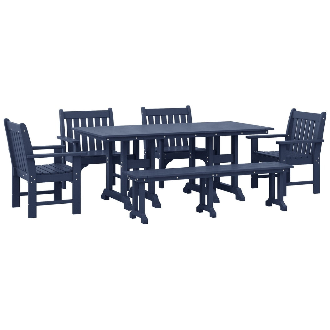 Ensemble de salle à manger et de jardin rectangulaire Polytrends Laguna 6 pièces avec table et banc