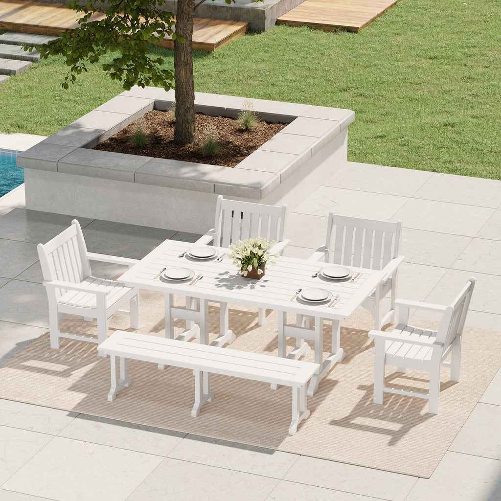 Ensemble de salle à manger et de jardin rectangulaire Polytrends Laguna 6 pièces avec table et banc