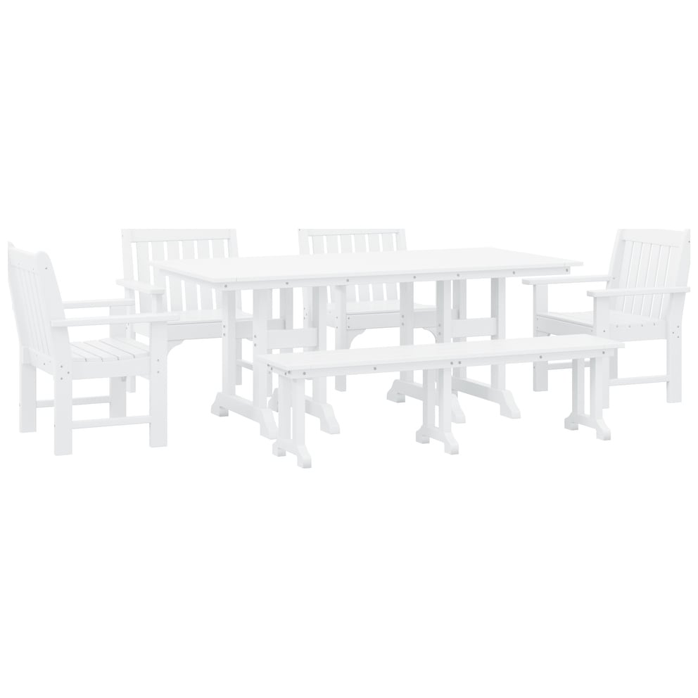 Ensemble de salle à manger et de jardin rectangulaire Polytrends Laguna 6 pièces avec table et banc
